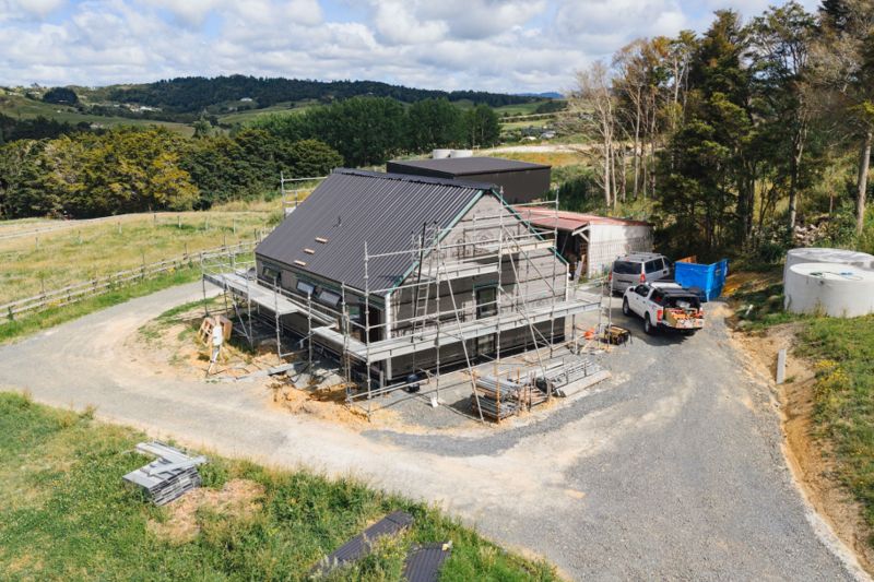 Mangawhai rural new build — aerial view