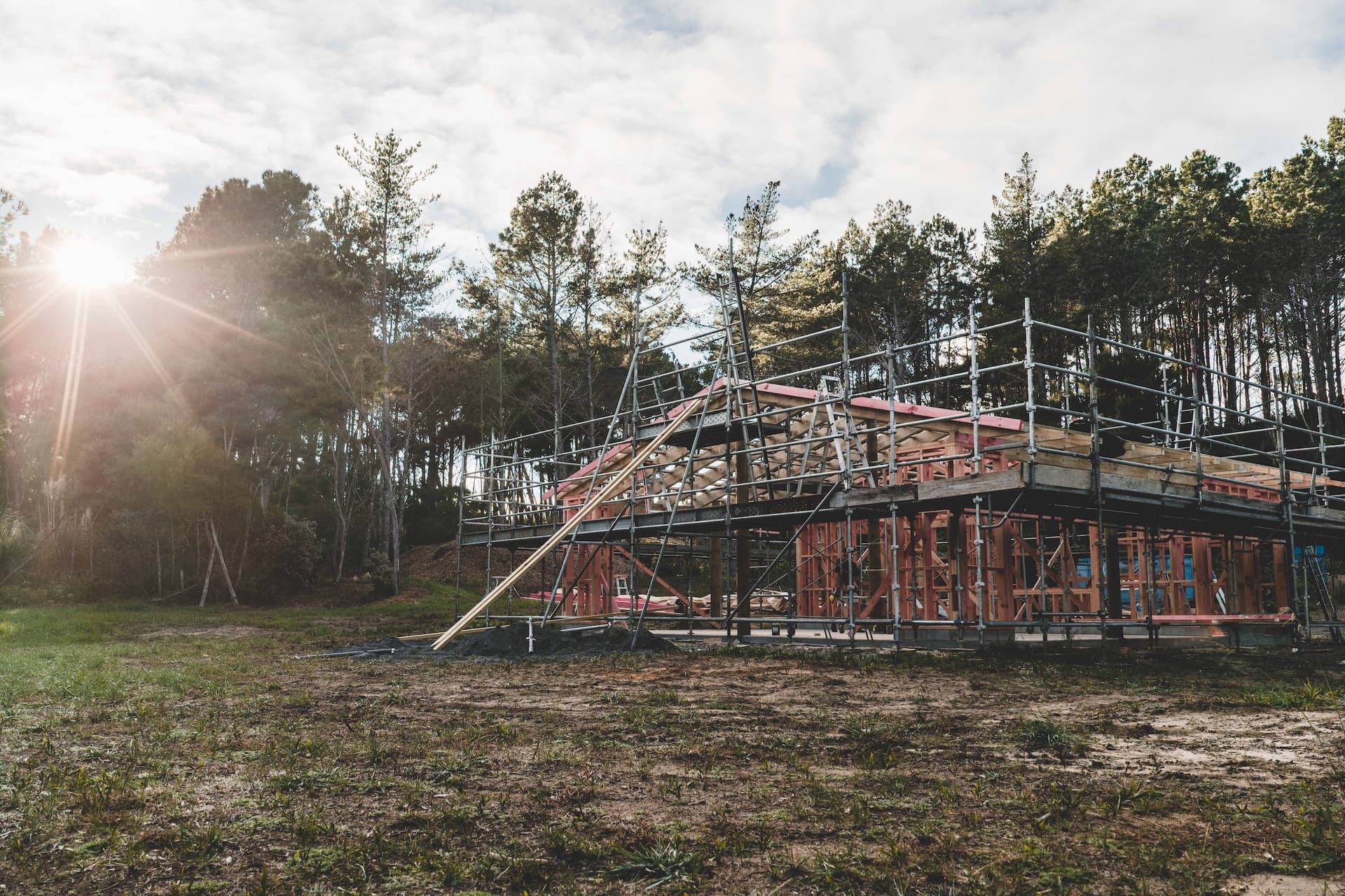 Mangawhai Heads bush camp - new lodge at golden hour